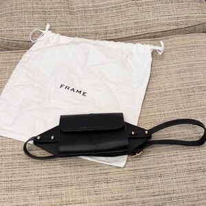 Frame Denim Black Leather Mini Belt Bag with Gold Hardware